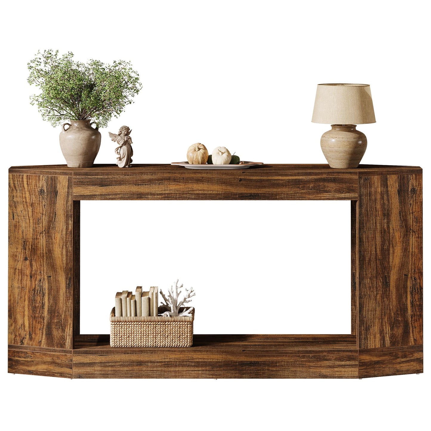 Tribesigns 63" Light Wood Console Table with LED, Sofa Table Behind Couch, Entryway Hallway Foyer Display, Long Narrow Design for Living Room (1, Brown)