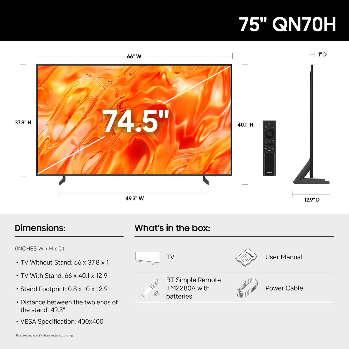 Samsung 75-Inch Class Neo QLED QN70H Series Samsung Vision AI Smart TV (2026 Model, 75QN70H) Quantum Mini LED, 100% Color Volume with Quantum Dot, NQ4 AI Processor, 4K Upscaling, Alexa Built-in