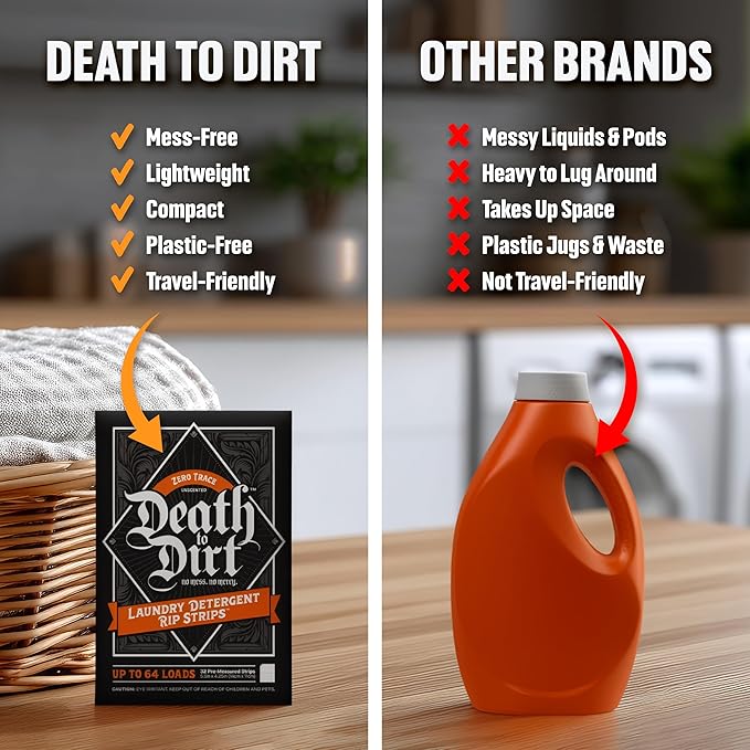 Death to Dirt Laundry Detergent Sheets, 192 Loads, Tough on Stains and Odors, Gentle on Skin and Fabric, Plant-Based & Eco-Friendly, Zero Trace Unscented, 32ct (3 Pack)