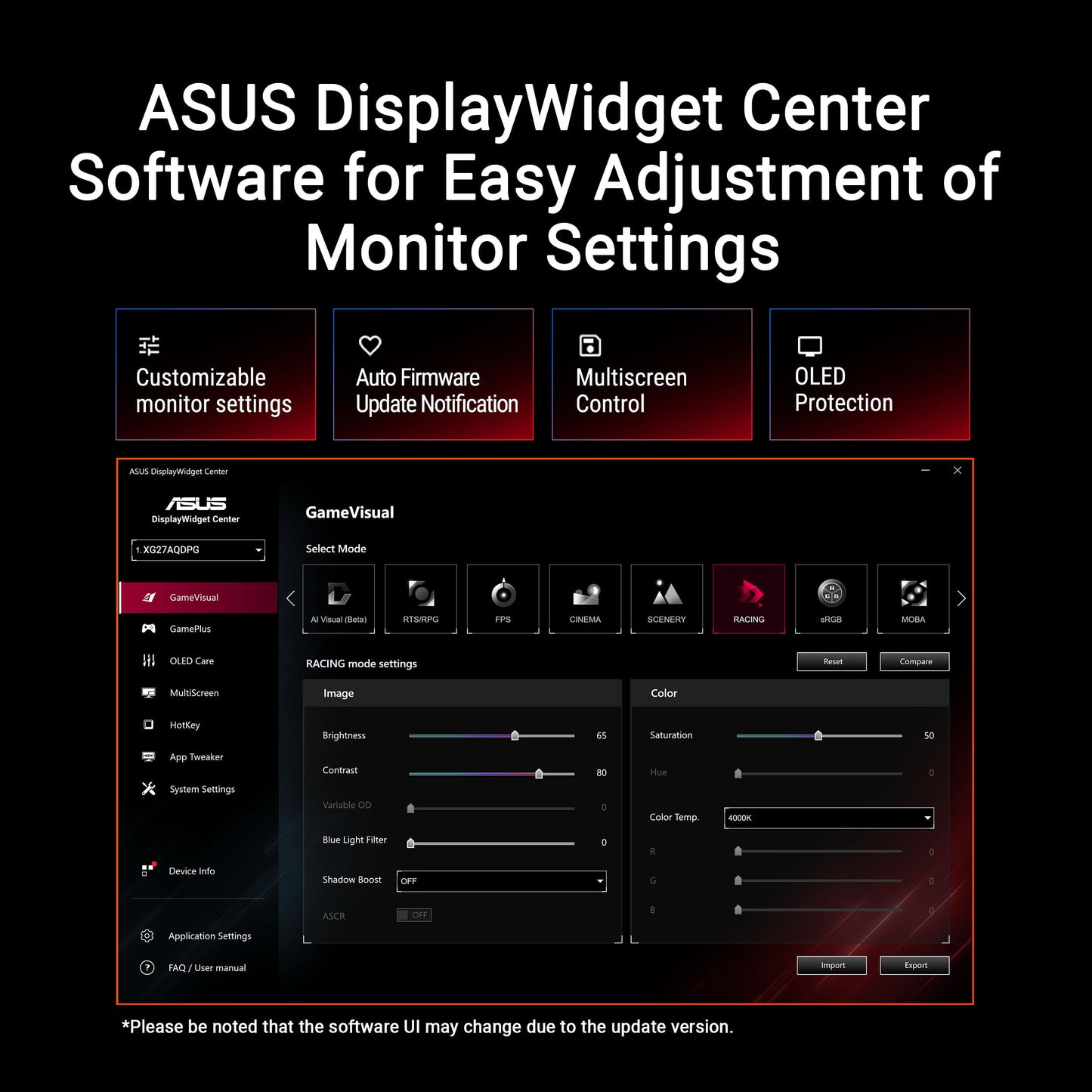 ASUS ROG Strix 34” Ultrawide QD-OLED HDR Gaming Monitor (XG34WCDG) - 3440x1440, 175Hz, 0.03ms, OLED Care Pro, True 10-bit, G-SYNC Compatible, DisplayWidget, Extreme Low Motion Blur, 3 yr Warranty