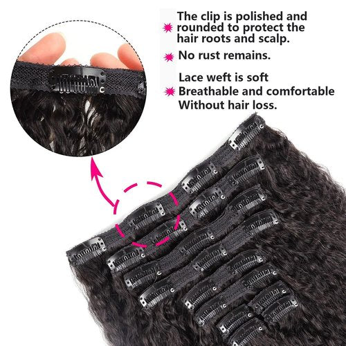 VKHAIR Kinky Straight Clip in Hair Extensions for Black Women Human Hair Clip In Extensions 20 Inch 10Pcs 120g Natural Black Full Head Unprocessed Remy Human Hair (Natural Black, 20 Inch)
