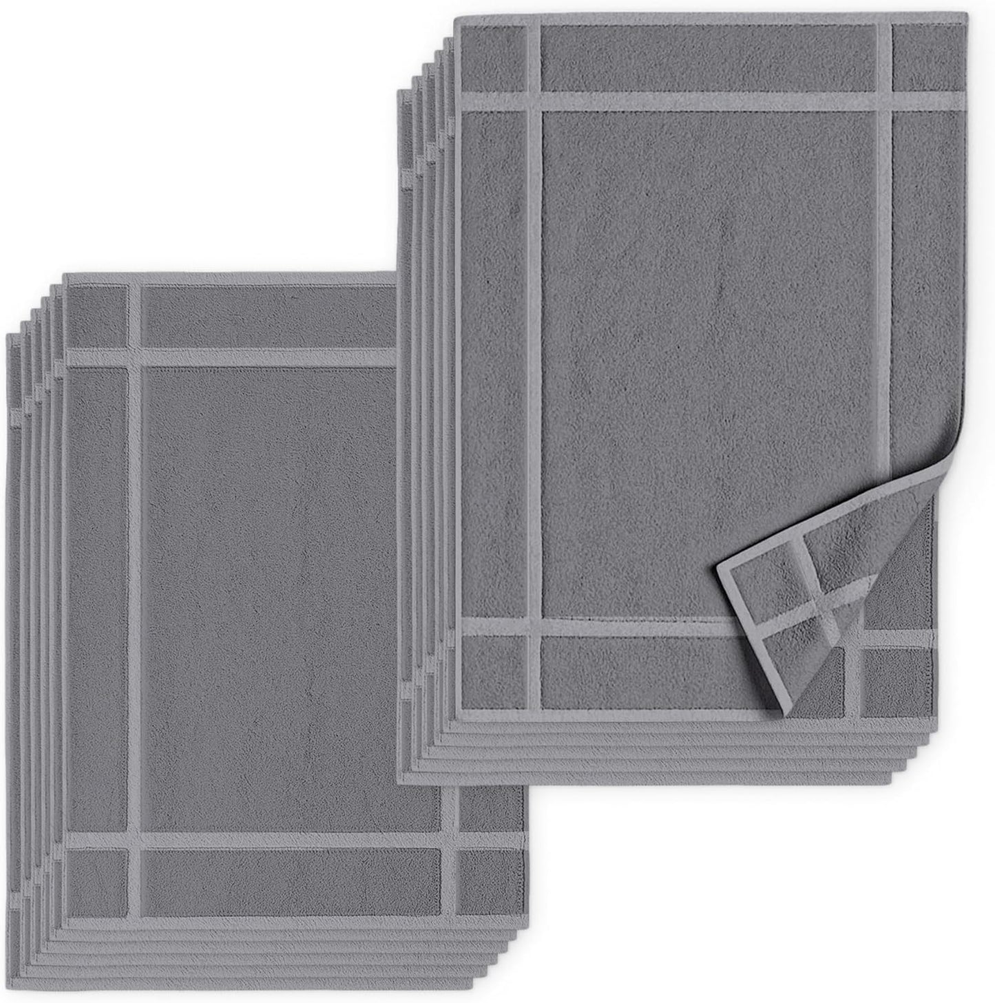 Pearl Linens Pack of 12 Washable Cotton Bath Mat 18x25 - Soft & Absorbent Quick Dry Bathroom Mat Set, Not Bathroom Rugs After Shower Mat, Terry Bath Tub Mat, 687 GSM Light Grey