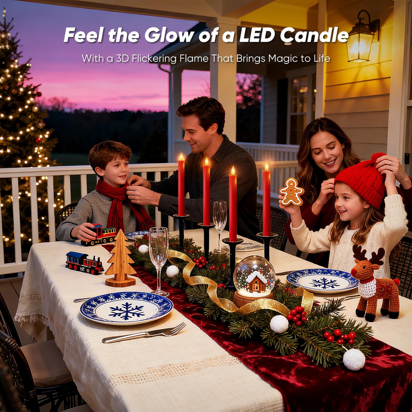 Homemory 6 Pcs Real Wax LED Red Flameless Taper Candles with Remote Timer, 9.6 Inches Fake Candlesticks, Dripless Battery Operated Window Candle with 3D Flickering Flame for Fireplace Xmas Decor