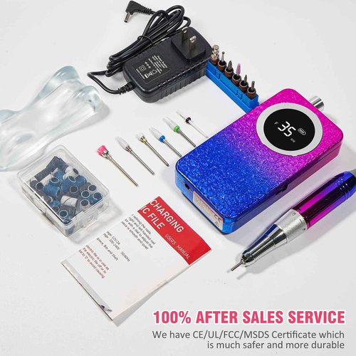 Ecagewill Professional Electric Nail Drill Machine, Gradient Color 35000 RPM Rechargeable Efile Nail,with TFT Display Portable Electric Nail File for Acrylic Nails Manicure Pedicure