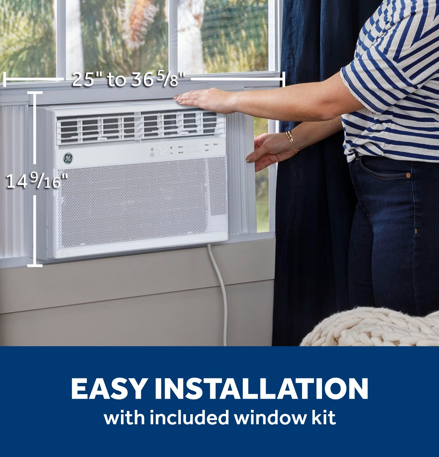 GE Window Air Conditioner 14,000 BTU for Rooms up to 700 sq ft., Wi-Fi Enabled, Energy-Efficient Cooling for Large Rooms, Easy Install Kit, Control Using Remote or Smartphone App, White