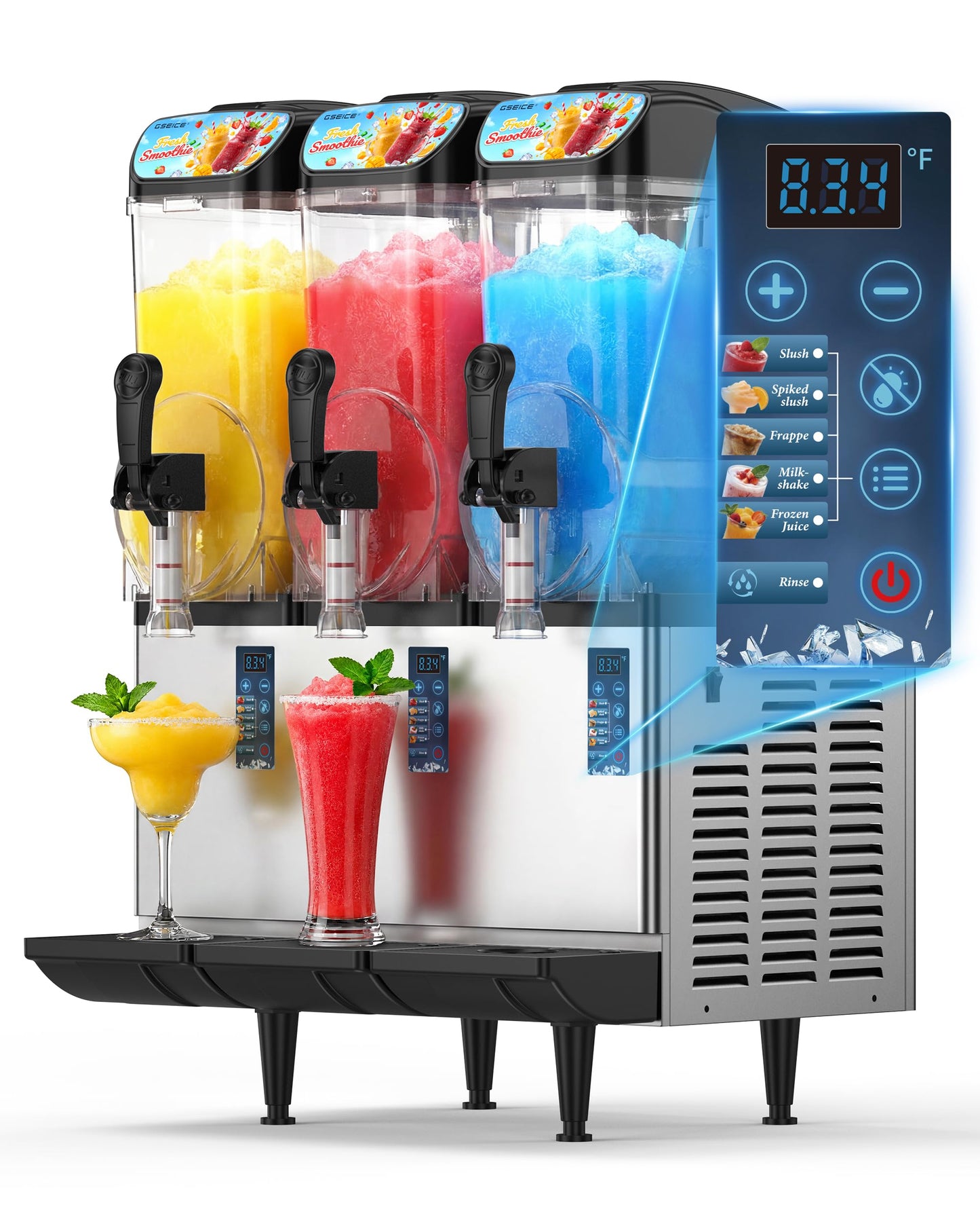 GSEICE Commercial Slushy Machine 12Gal/45L for Cafe Restant,3 Tank Frozen Drink Maker Slushie Margarita Frappe Dispenser