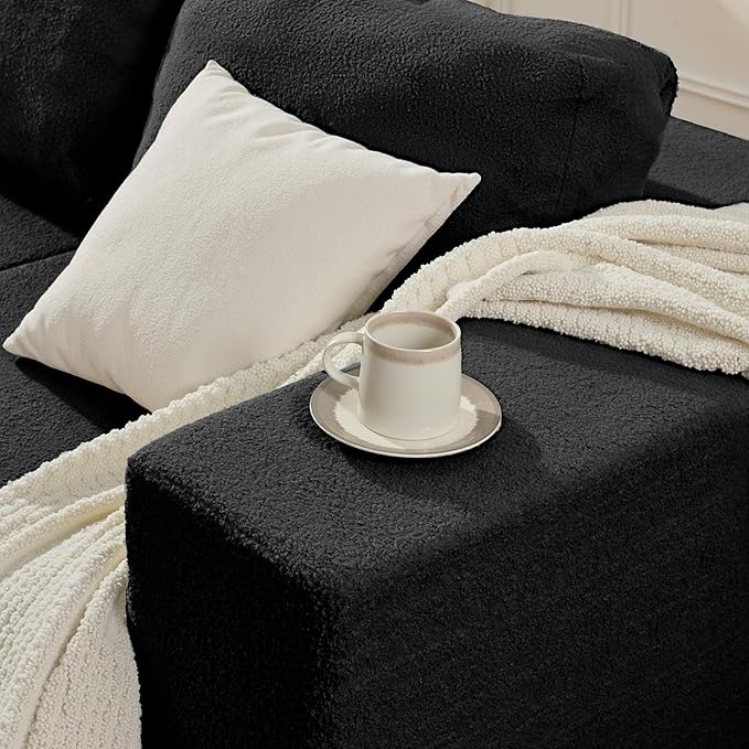 Furnify 40" Giant Bean Bag Chair for Adults, Upholstered Floor Sofa Couch with Pillow, Teddy Boucle Sofa for Bedroom Living Room, No Assembly Required (Black, Teddy Boucle)