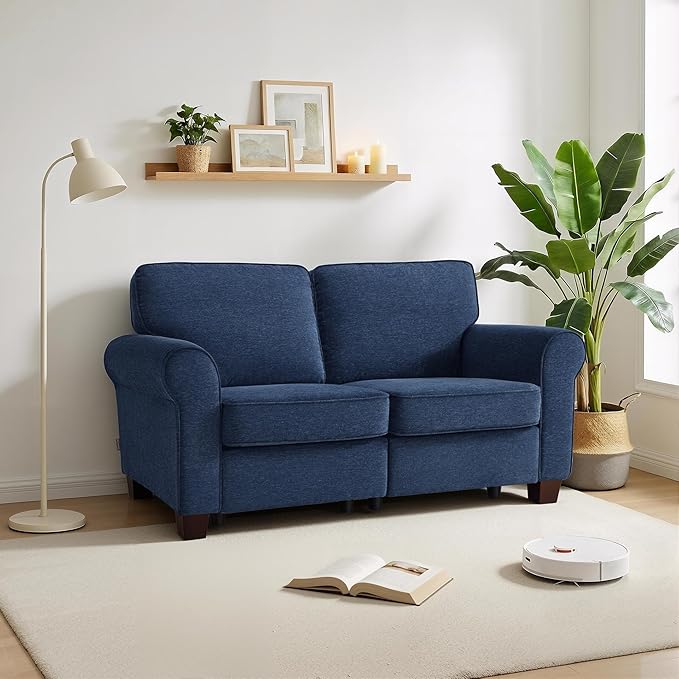 MCombo 67.7" Loveseat Sofa, 2-Seater Small Couch for Small Spaces, Classic Rolled Arm Upholstered Sofa with Solid Wood Legs for Living Room, Removable Cover, Chenille Fabric VE730 (Navy Blue)