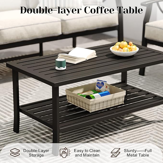 FansaFurn 7-Pieces Outdoor Patio Furniture Set, Outdoor Metal Sectional Furniture with Cushions, Outdoor Conversation Seating Set with Coffee Table for Garden, Balcony, Deck, Backyard, Black