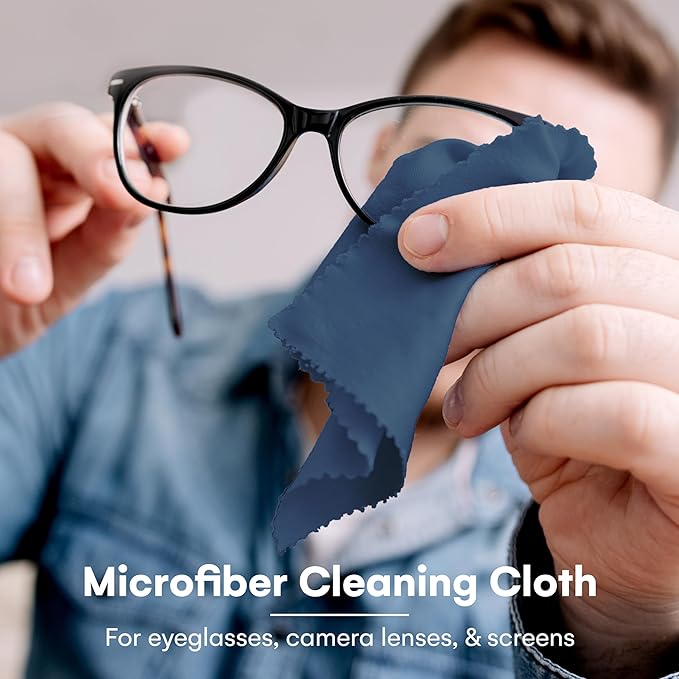Care Touch Eyeglass Cleaning Cloth - 12 Pack of Microfiber Cleaning Cloth for Glasses, Lenses, Phones and Screens - Large, Lint-Free, Reusable and Scratch-Free - 6 x 7 Inches - Navy
