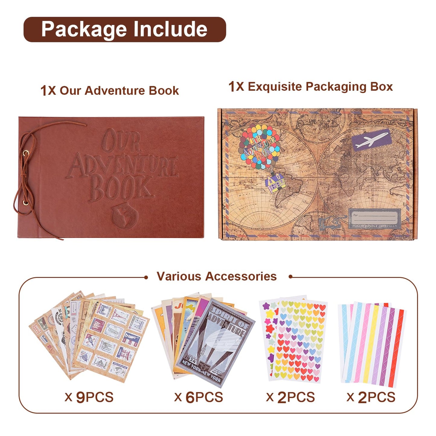 Our Adventure Book Scrapbook Photo Album,3D Embossed Words Leather Memory Book with 80 Pages for Couples Gifts,Anniversary Wedding,Valentine's Day