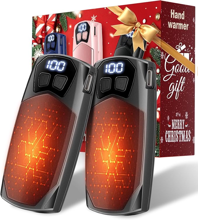 Kesguar Hand Warmers Rechargeable 2 Pack - 6000mAh Electric AI Handwarmers, LED Display & 5-Level Heating, 20Hrs Long Lasting, 2-in-1 Portable Heater, Gifts for Men/Women/Golf/Hunting