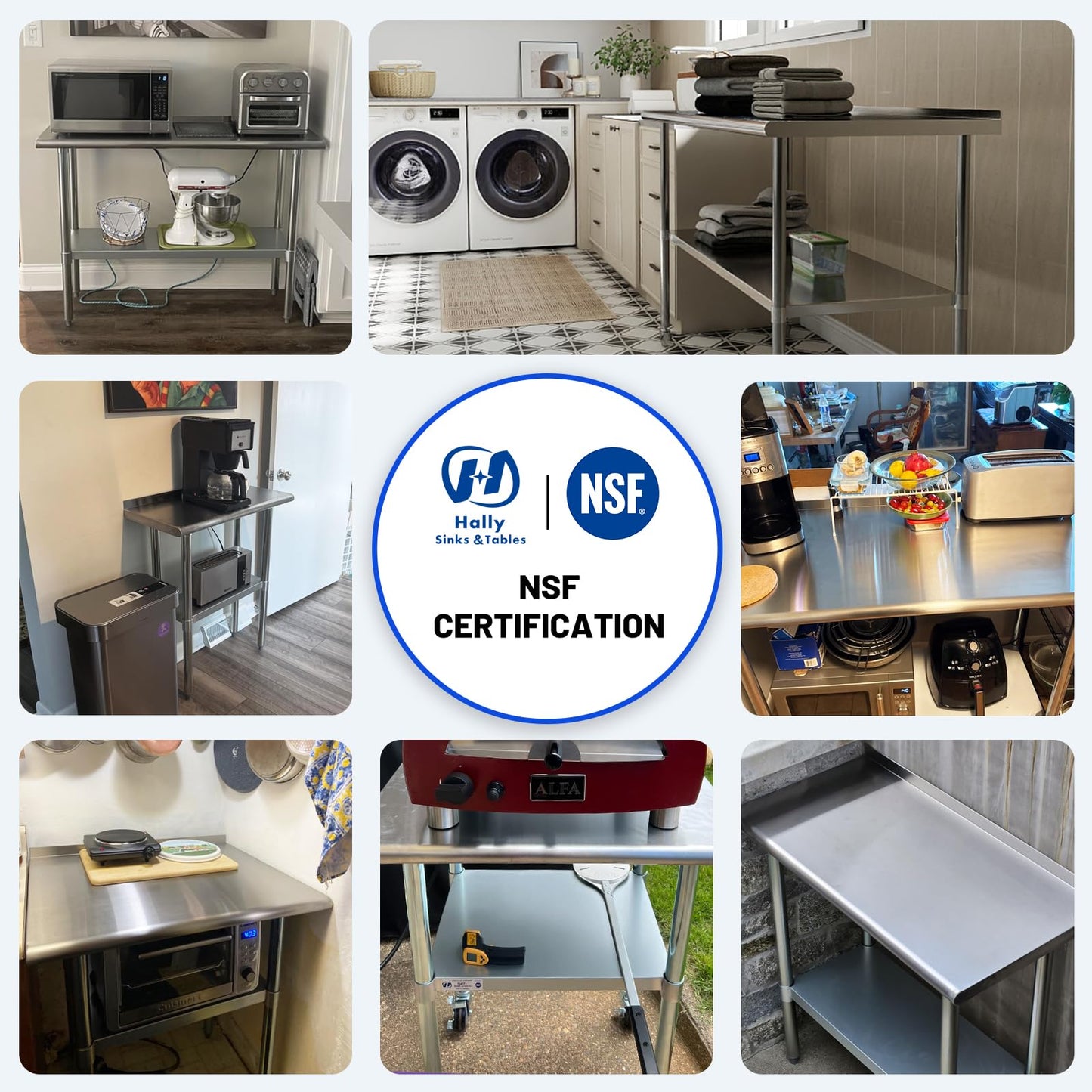 Hally Stainless Steel Table for Prep & Work 30 x 60 Inches with Caster Wheels, NSF Commercial Heavy Duty Table with Undershelf and Galvanized Legs for Restaurant, Home and Hotel