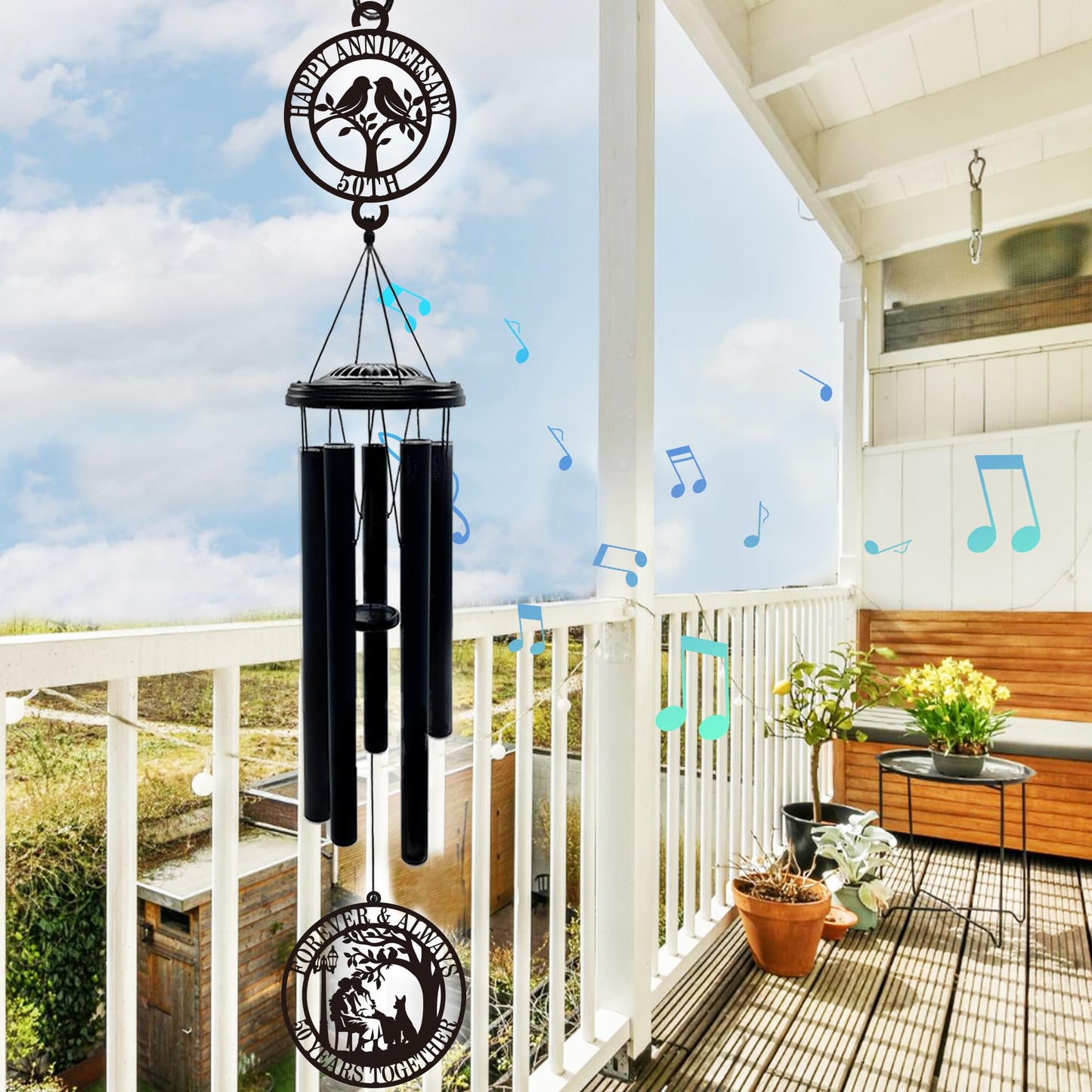 37'' 50th Anniversary Wind Chime Gifts, Golden Anniversary Keepsake Gifts Ideas, Happy 50th Decorations for Parents, Couples, Husband, Wife, Friends (Love Bird)