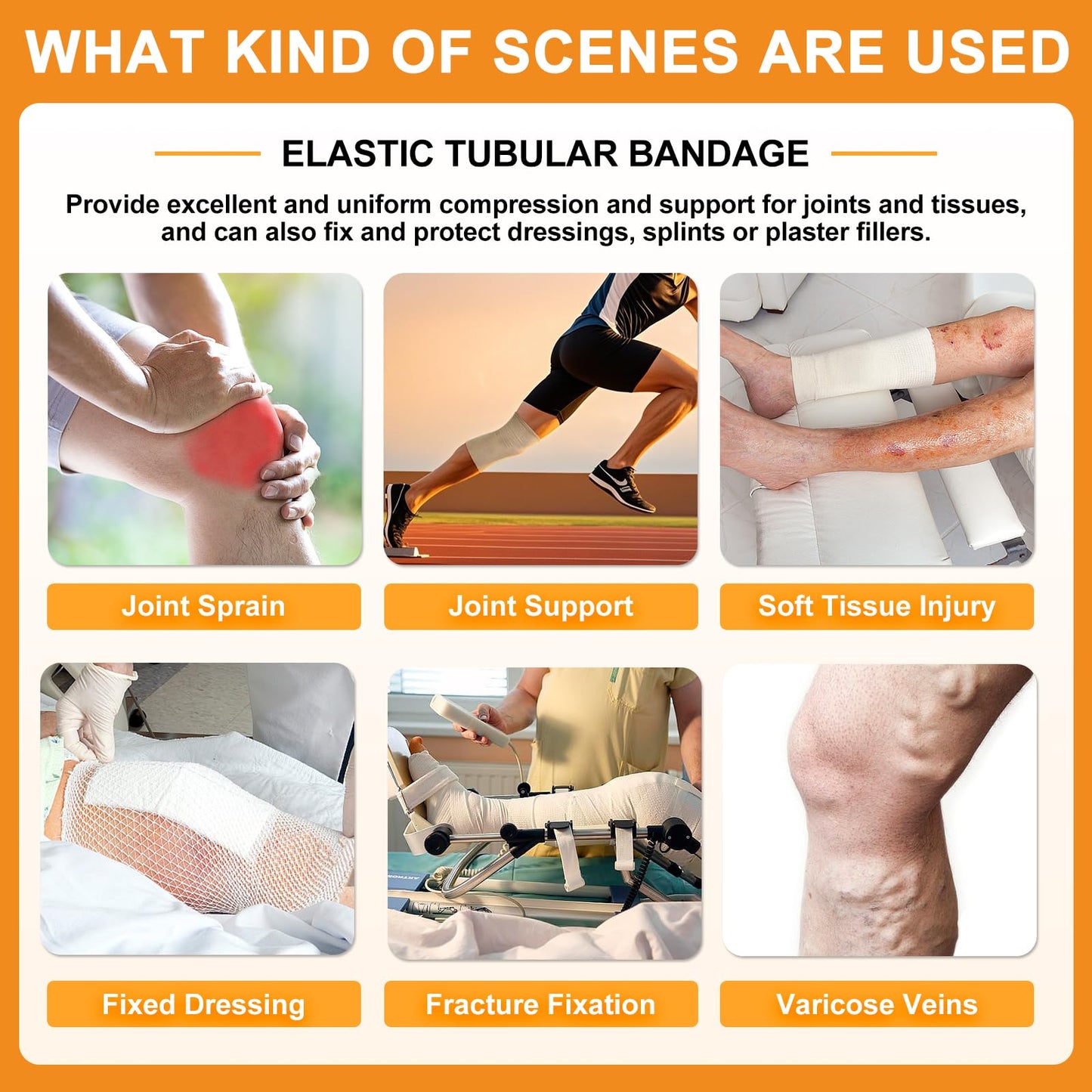 Carbou Elasticated Tubular Support Bandage 4" x 11 yd (Size F), Soft Stockinette Tubing for Legs, Arms, Knees, Thighs, Reusable Compression Support Bandage Roll for Joint Tissue