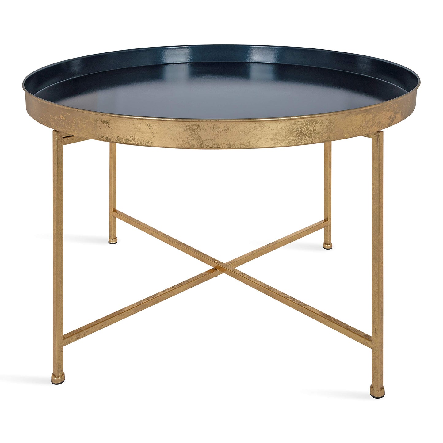 Kate and Laurel Celia Modern Glam Round Coffee Table, 28.25" x 28.25" x 19", Navy Blue and Gold Leaf, Chic Sophisticated Accent Table