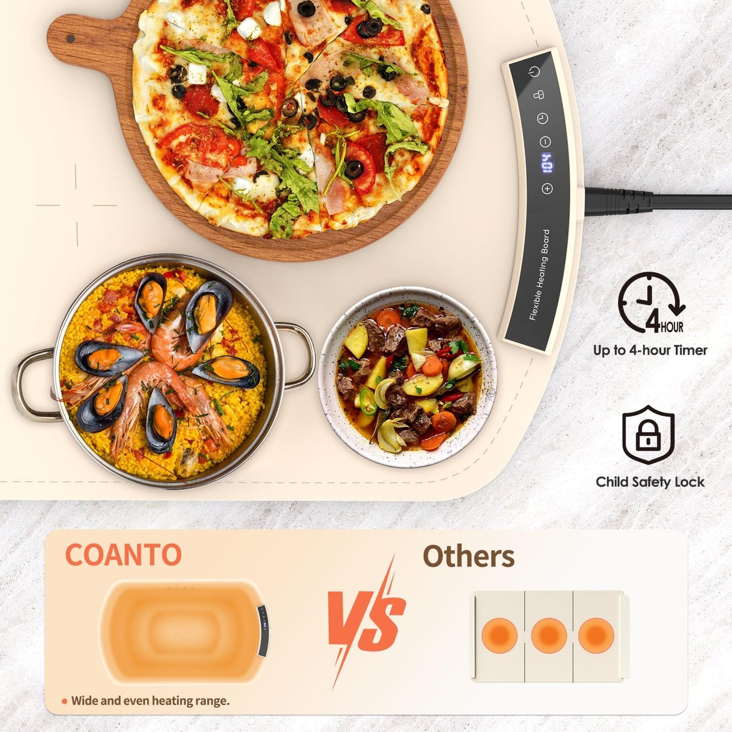 Food Warming Mat, Electric Warming Tray for Buffets & Parties, Silicone Heating Mat for Food with 9 Temperature Settings, Roll-Up Storage, 25.8"x15.6"