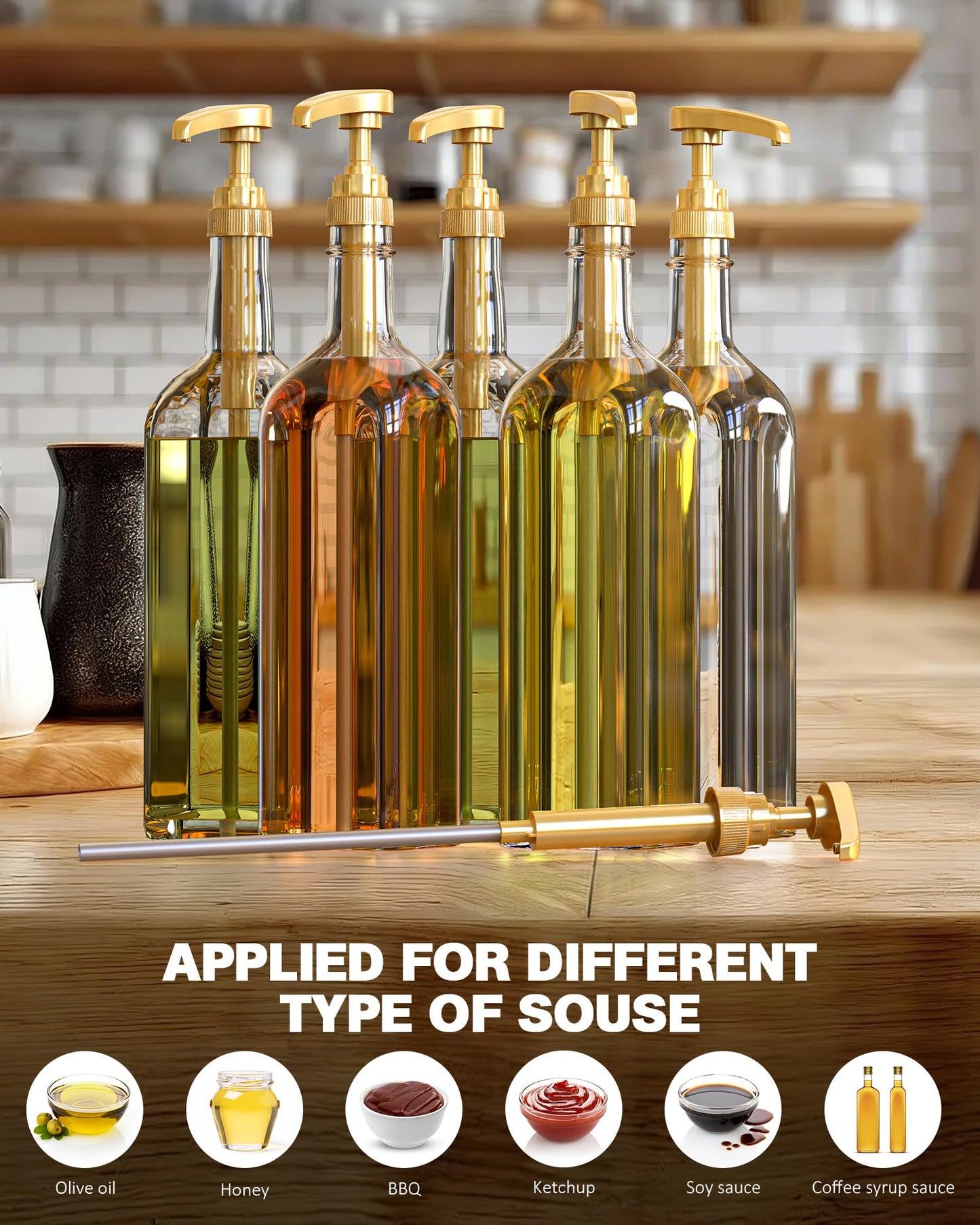 6 Pcs Coffee Syrup Pumps, Syrup Pump Dispenser for 750ml / 25.4oz Davinci and Skinny Syrup Bottles (Gold), Syrup Pump Dispenser for Kitchen Dining Coffee Bar