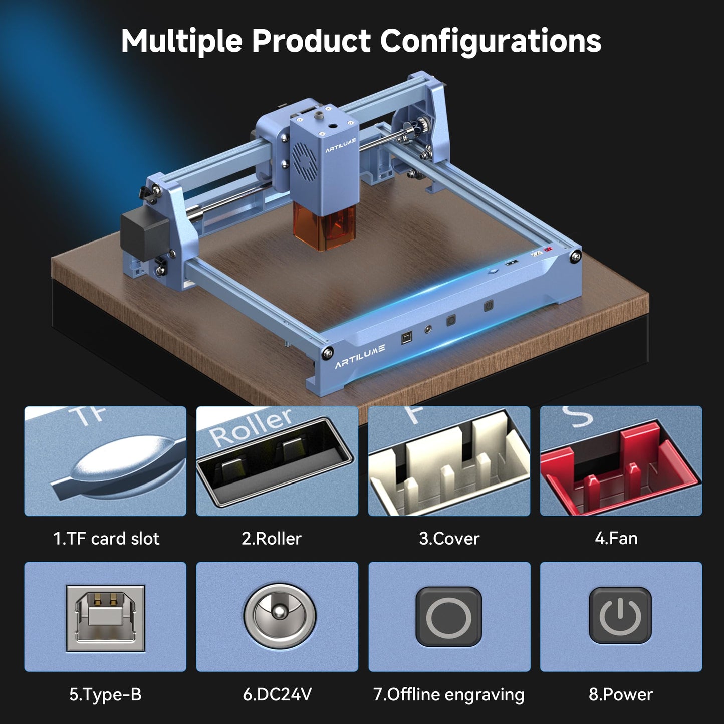 Artilume U1 Laser Engraver 3000mW, Laser Engraving Machine, WiFi, 0.01mm Precision, Large Working Area 150 * 200mm for Wood Leather Acrylic and More, Best for Beginners Small Business