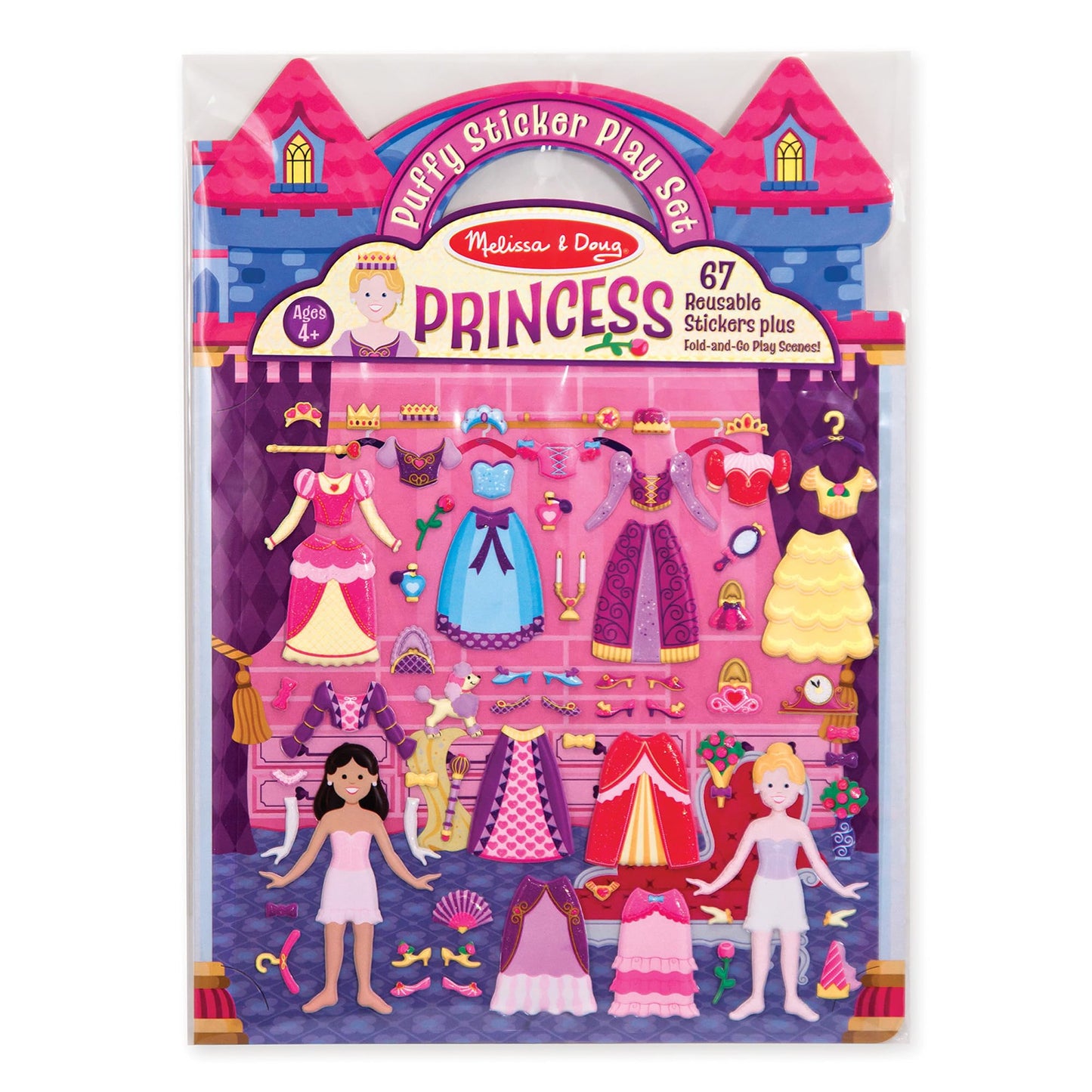 Melissa & Doug Puffy Sticker Set: Princess - 67 Reusable Stickers Kids Fashion Activities, Restickable Princess Sticker Book, Puffy Stickers for Kids Ages 4+