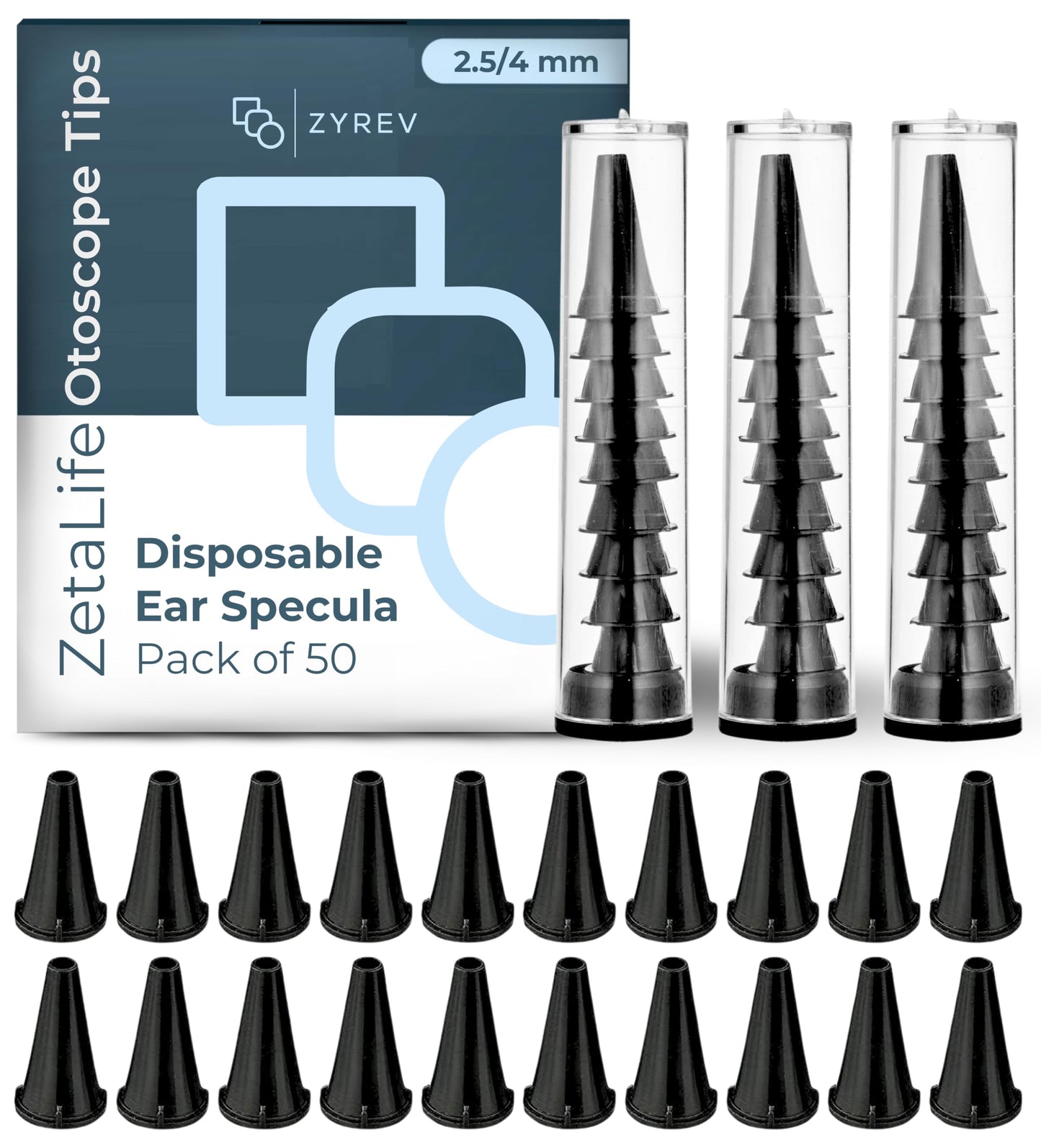 Zyrev ZetaLife Otoscope Cover Plastic Otoscope Specula Tips, Disposable Ear Specula Pack of 50 2.5/4 mm Disposable Covers