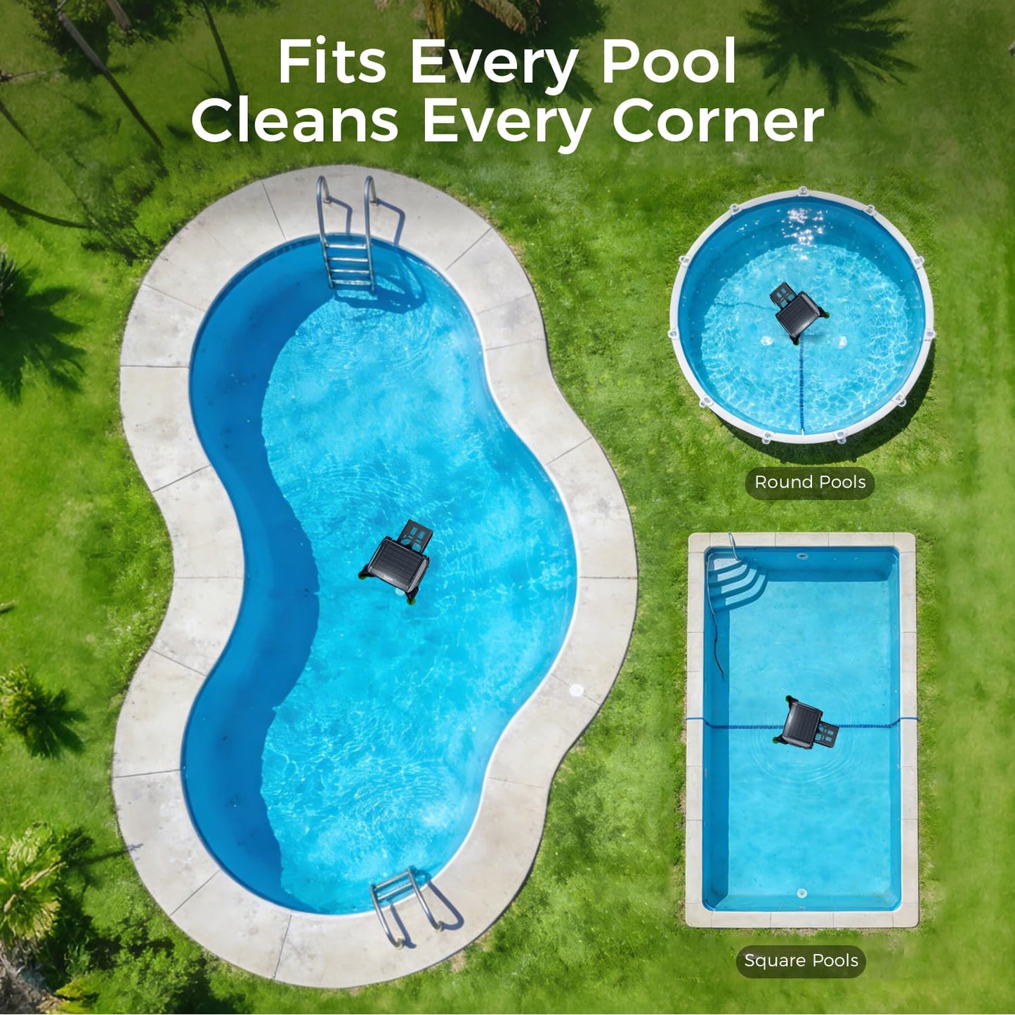 Solar Powered Pool Skimmer Robotic, Automatic Pool Surface Cleaner with APP Support, 24/7 Continuous Cleaning, Dual Charging Modes, Shallow Water Safeguard, Ideal for Above Ground & Inground Pools