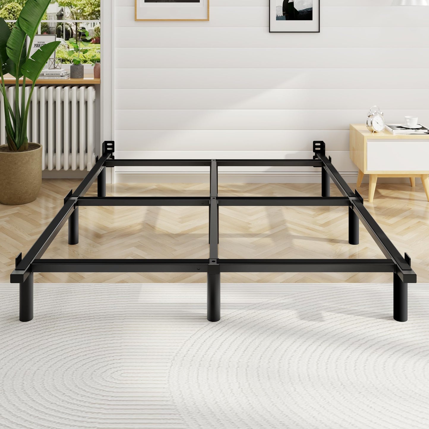 Awesofurni Queen Bed Frame, 7 Inch Basics Metal Bed Frame, Heavy Duty 9-Leg Base for Box Spring and Mattress, Noise-Free, Easy Assembly, Black