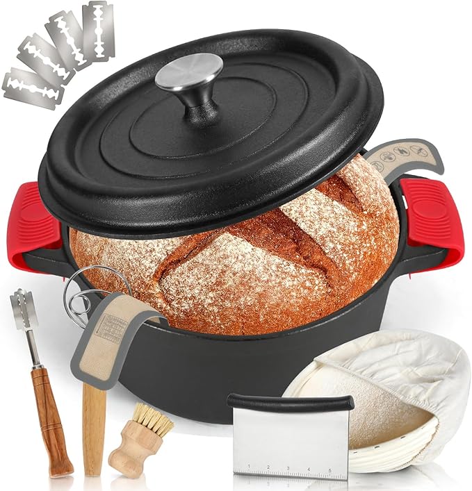 5 Qt Sourdough Dutch Oven with Lid, Cast Iron Dutch Oven for Bread Baking, Dutch Pot with Bread Baking Supplies