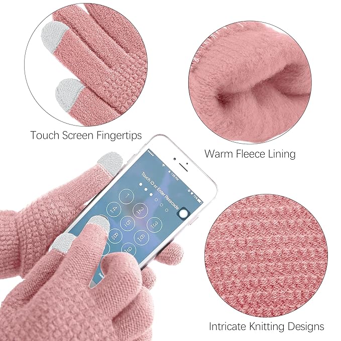 Aneco Winter Warm Sets Knitted Scarf Beanie Hat Touch Screen Gloves and Winter Ear Warmer for Men or Women