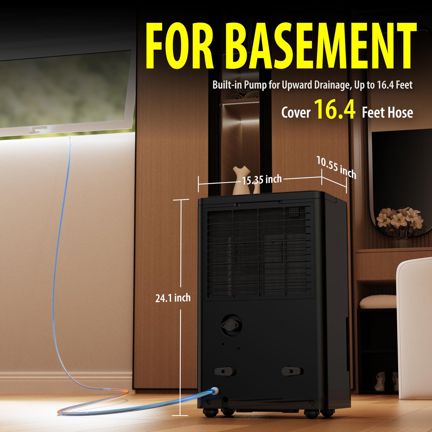 DuraComfort Dehumidifier for Basement Home with Pump,4500 Sq.ft 50 Pints (Black)
