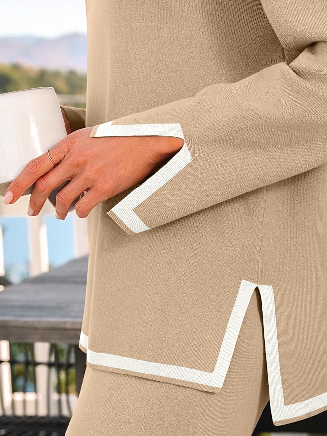 LILLUSORY Women Fall 2 Piece Lounge Set Outfits Sweatsuits Long Sleeve Sweater Tops Wide Leg Pants