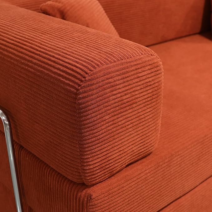 Convertible Couch Sofa Bed Foldable Floor Sleeper | All High-Density 35D Foam | Fold Out Deep Seat Couch | King Size | Compression Sofa Sleeper for Living Room, Bedroom | Corduroy Orange