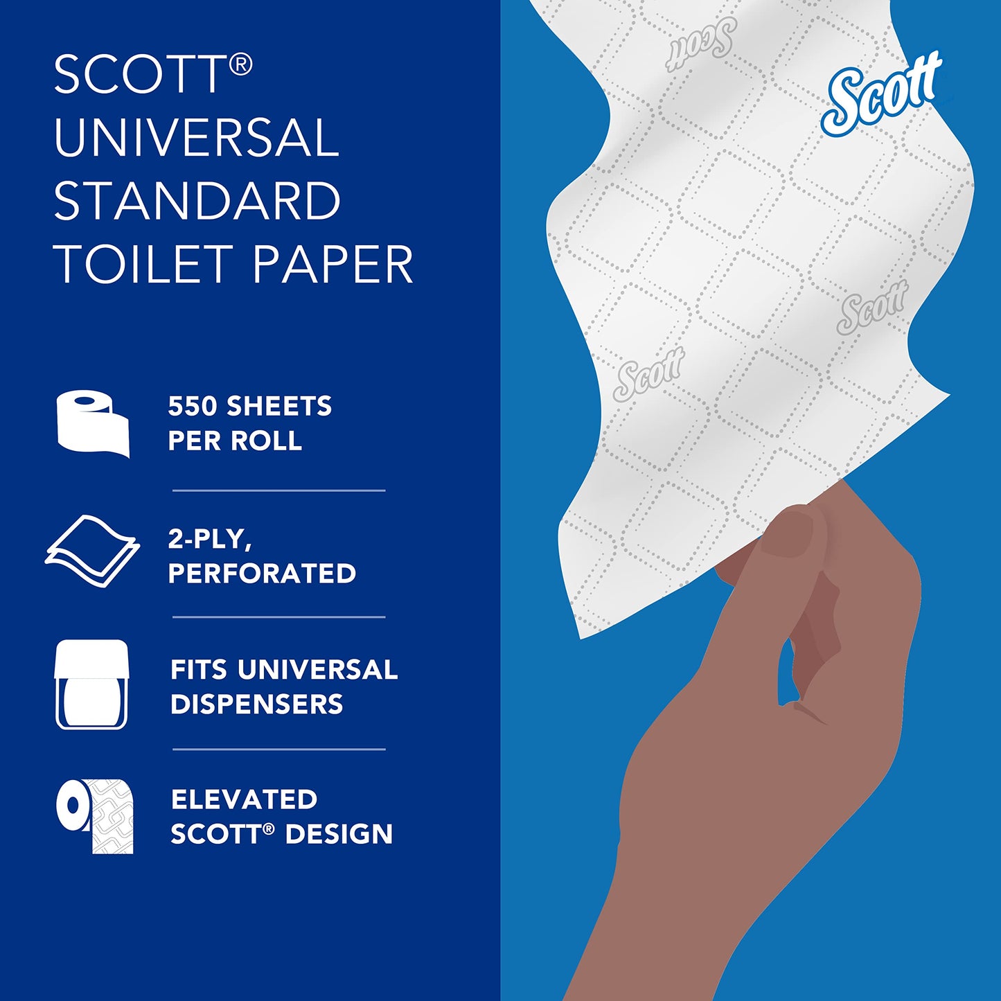 Scott Professional Standard Roll Toilet Paper, Bulk (04460), 2-Ply, Elevated Design, White, Individually Wrapped (80 Rolls of 550 Sheets, 44,000 Sheet Total)