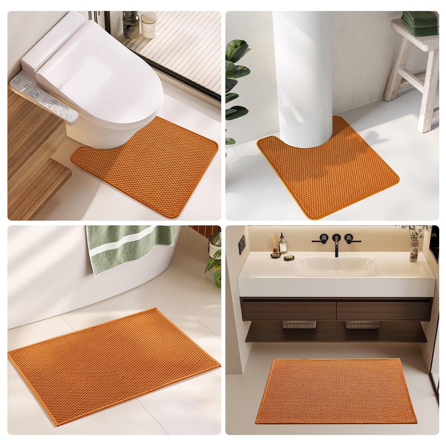 Bathroom Rugs Non Slip Washable, Super Absorbent Thin Bath Mat Small Quick Dry Low Pile Bathroom Rug, Orange 16"x24"