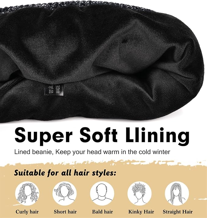 Wmcaps Winter Beanie for Men Women, Fleece Lined Beanie Soft Warm Knit Hat Ski Stocking Cuffed Cap