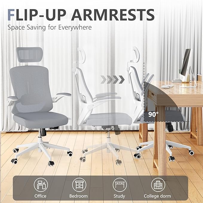 balmstar Office Chair,Ergonomic Comfy Home Desk Chair with 350LBS Capacity,High Back Gaming Chair with Wheels,Mesh Computer Chair,Lumbar Support, Adjustable Headrest,Flip-up Armrest