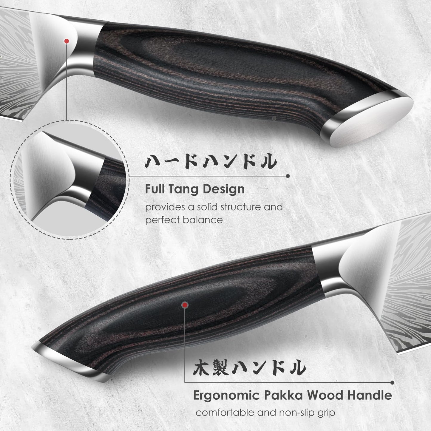 SHAN ZU 3PCS Kitchen Knife Set,Chef Knife Sets in Powder Steel, Ultra Sharp Japanese Knives Set High Carbon Steel Knives Sets, Cooking Knives Set with Ergonomic Pakkawood Handle