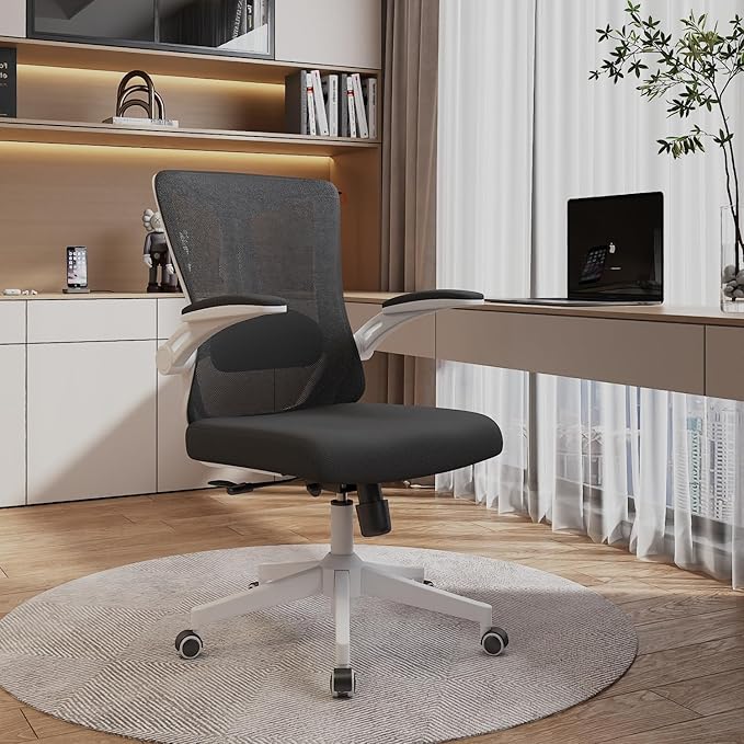 balmstar Office Chair,Ergonomic Comfy Home Desk Chair with 350LBS Capacity,High Back Gaming Chair with Wheels,Mesh Computer Chair,Lumbar Support, Adjustable Headrest,Flip-up Armrest (04Black)