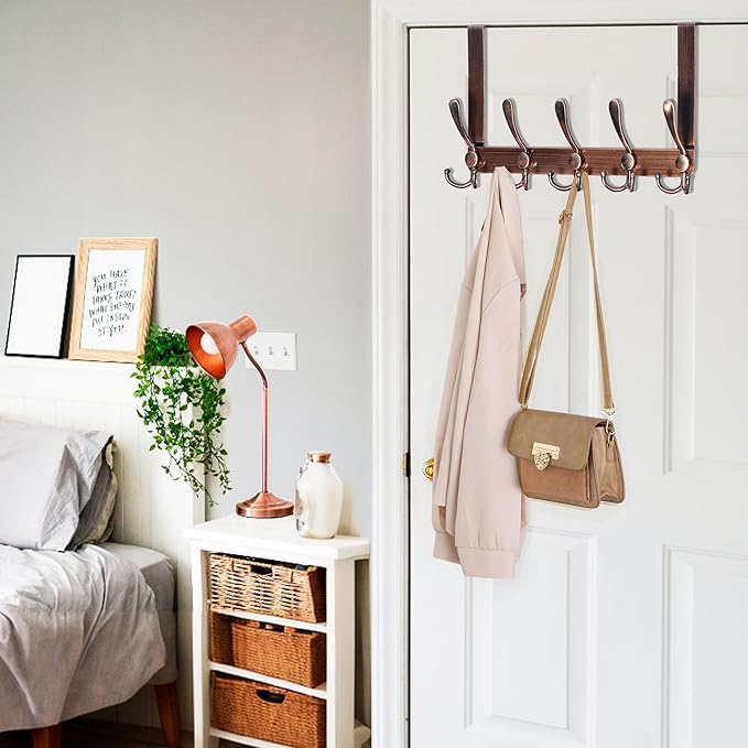 WEBI Over The Door Hooks for Hanging,Door Hanger,Over The Door Towel Rack,Long Door Coat Hanger,Door Coat Rack for Clothes,Towels,Back of Bathroom,Antique Copper