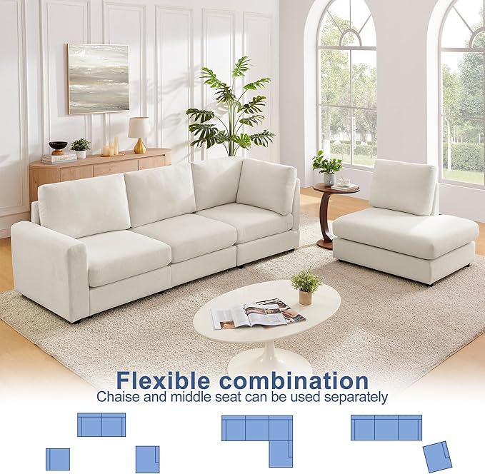 Mofolit 100“ L Shaped Couch with Reversible Chaise Sectional couches Sofa Corner Couches for Living Room,Apartment and Compact Spaces(Cream)