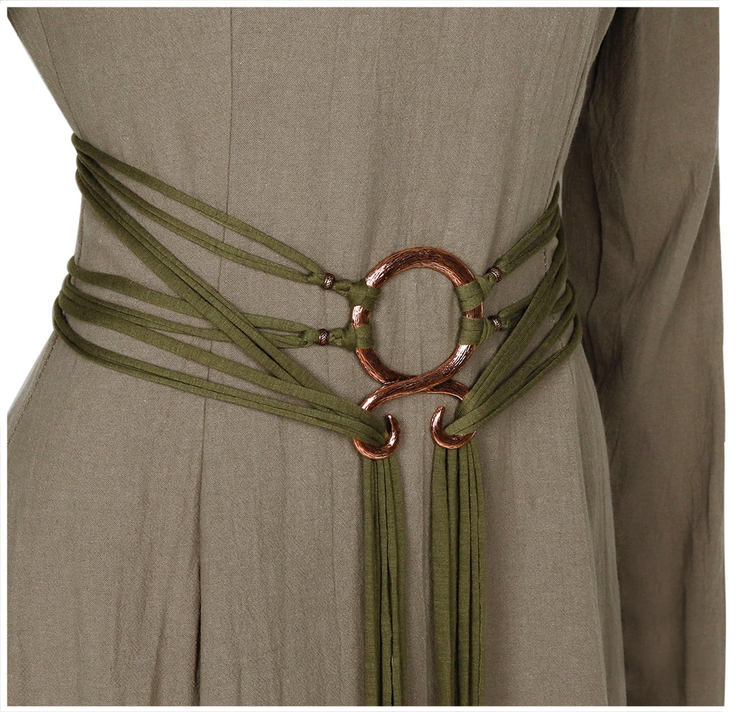 L'VOW Viking Long Rope Ring Knotted Belt Women Norse Witch Troll Cross Belt Shaman Pagan Costume(Army Green)