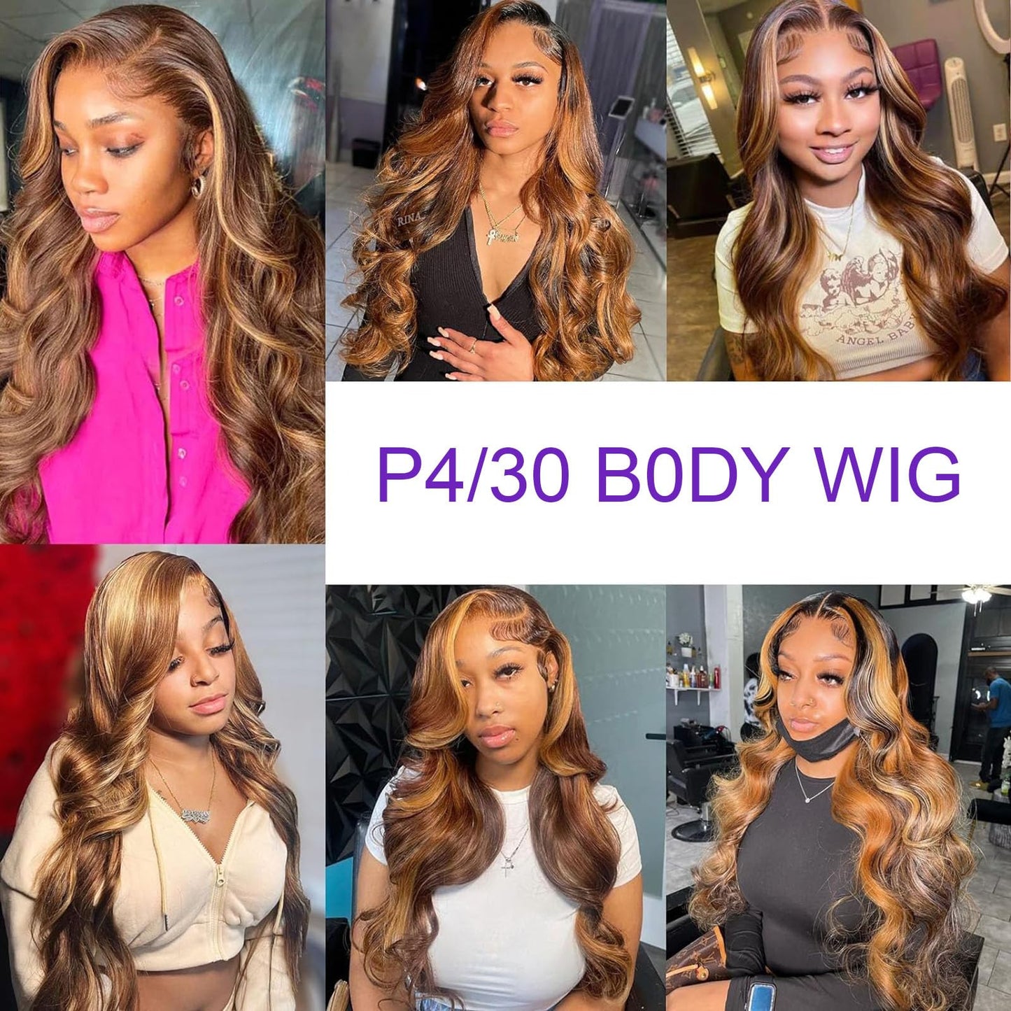 Peenoll Human Hair Wig - Highlight P4/30, Lace Frontal Closure, Body Wave, Pre Plucked, Pre Cut, Glueless, Elastic Band, 200% De