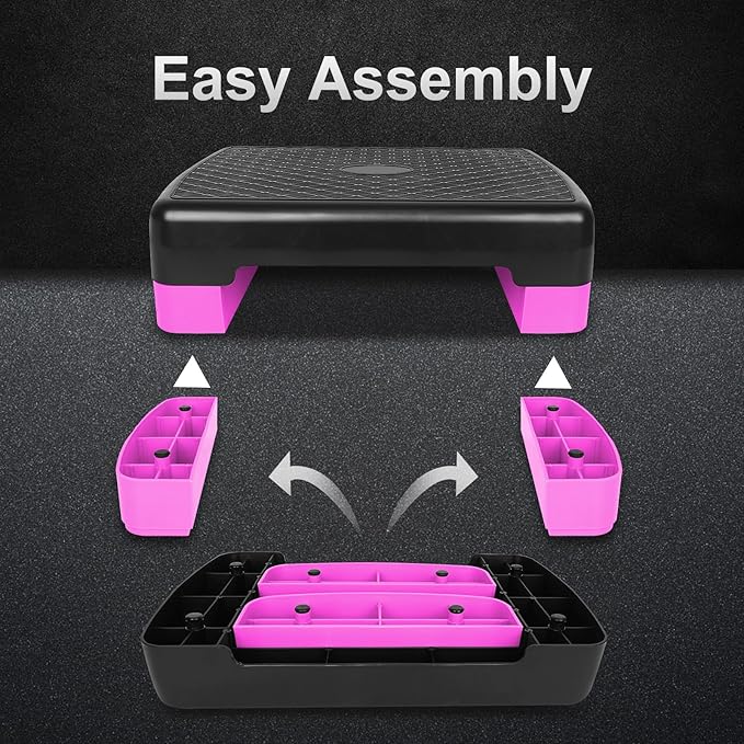 HaoKang Height-Adjustable 4''-6'' Step Aerobics Platform Fitness Equipment Stepper Trainer Exercise Step Platform with 2 Riser