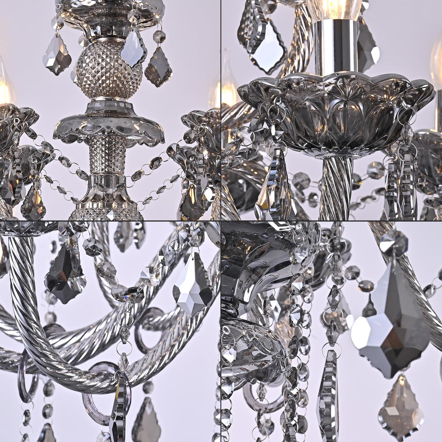 Uboxin Luxury Crystal Chandelier Smoke Gray,Double Layer K9 Crystal Chandelier Light Fixtures 9-Light Candle Style Crystal Ceiling Light Lamp for Dining Living Room Bedroom
