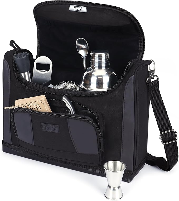 USA Gear Travel Organizer Fits Bartending Kits - Bartending Bag with Shoulder Strap, Customizable Interior for Jigger, Sha...