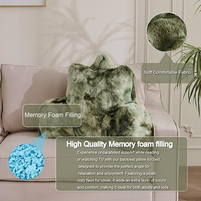 Reading Pillows for Boyfriend Adult,Velvet Back Pillow Bed Wedge Large, Back Rest Support Cushion for Sitting Up in Bed/Couch for Bedrest 18inch-Tie-dye Sage Green