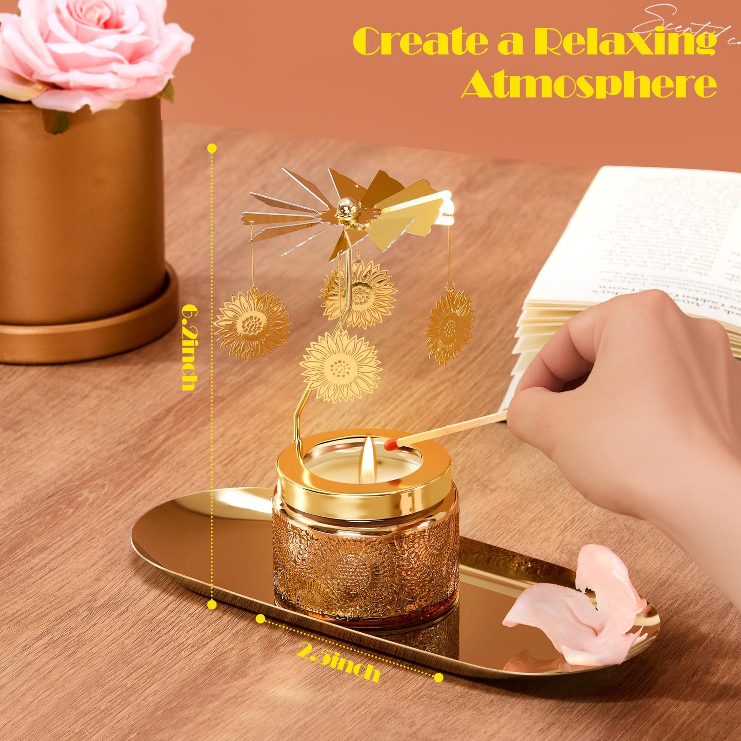 Gifts for Women, Sunflower Gifts for Women, Funny Birthday Gift for Mom, Grandma, Rotating Scented Candles Gift for Sisters Friend, Anniversary Presents for Her Wife Girlfriend