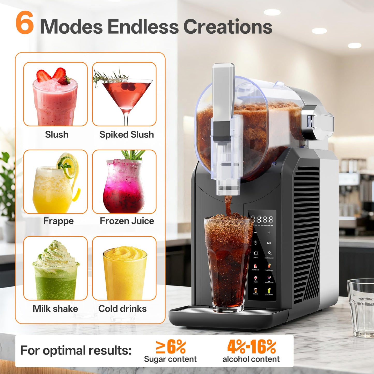 ZABINS Slushie Machine, 2L/68oz Frozen Drink Maker & Margarita Machine with 6 Presets and LED Display, No Ice Needed, Slushy Machine for Home & Party