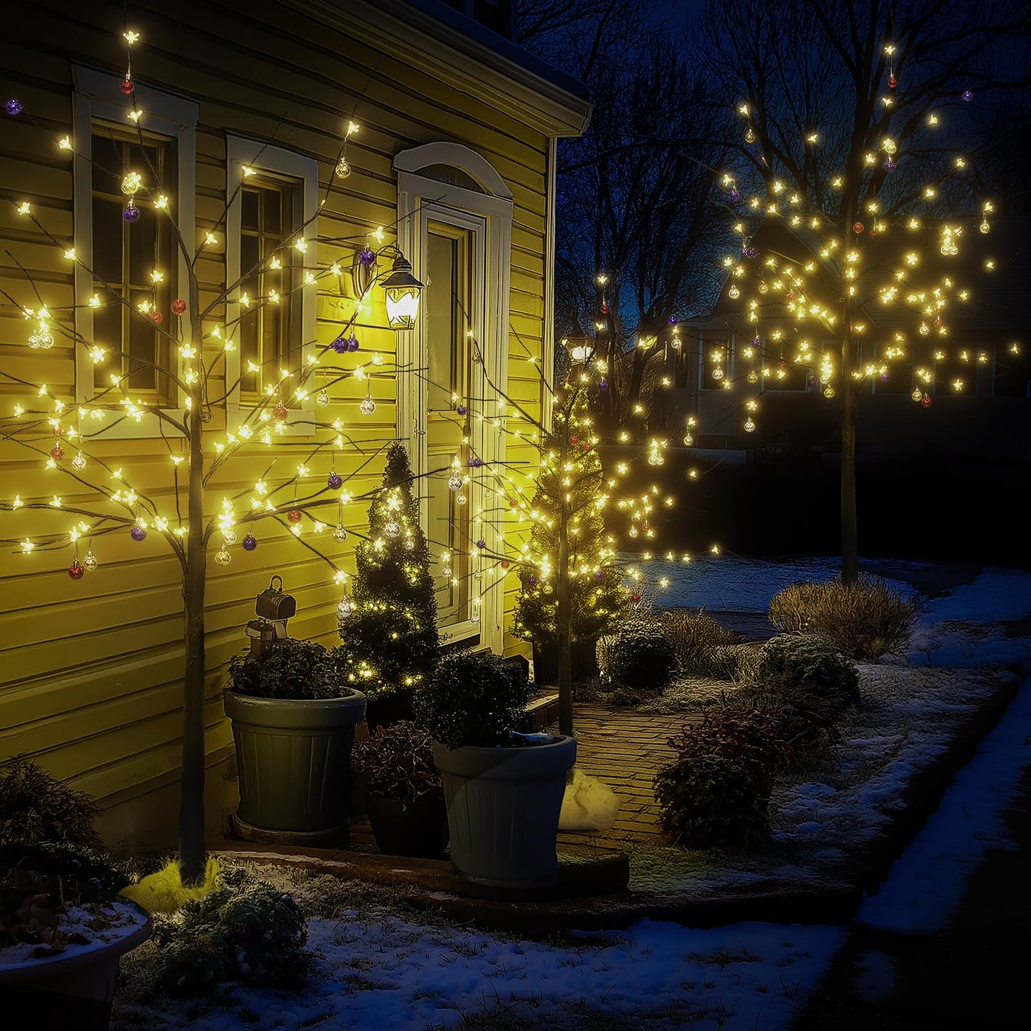 Lighted Birch Tree Set of 3, 4FT 5FT 6FT 200 LED Christmas Birch Tree with Decor Balls for Indoor Outdoor Home Christmas Easter Holiday Decoration