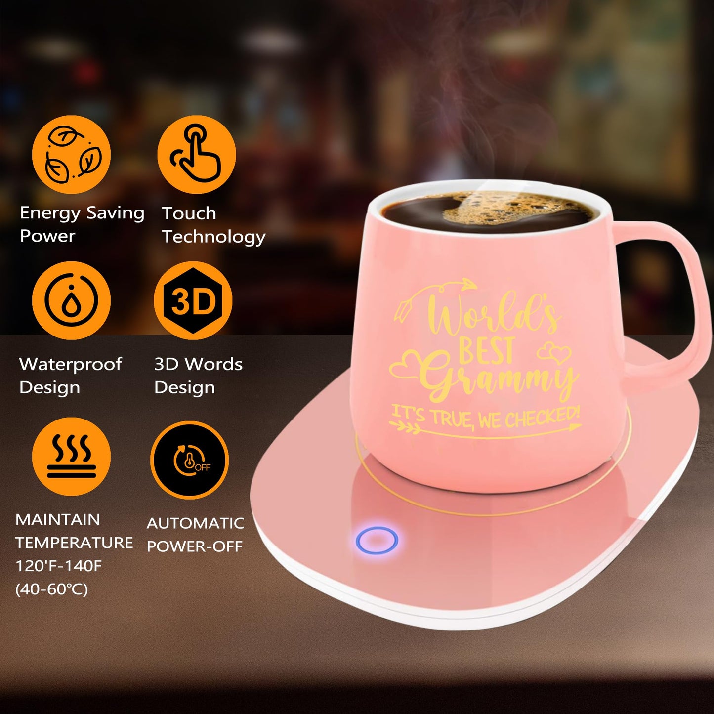 Grammy Gifts, Mothers Day Grammy Gifts from Grandkids Coffee Mug Warmer & Mug, Auto Shut Off Smart Warmer Coaster, Smart Electric Beverage Warmer for Coffee, Tea for Birthday, Grandparents Day